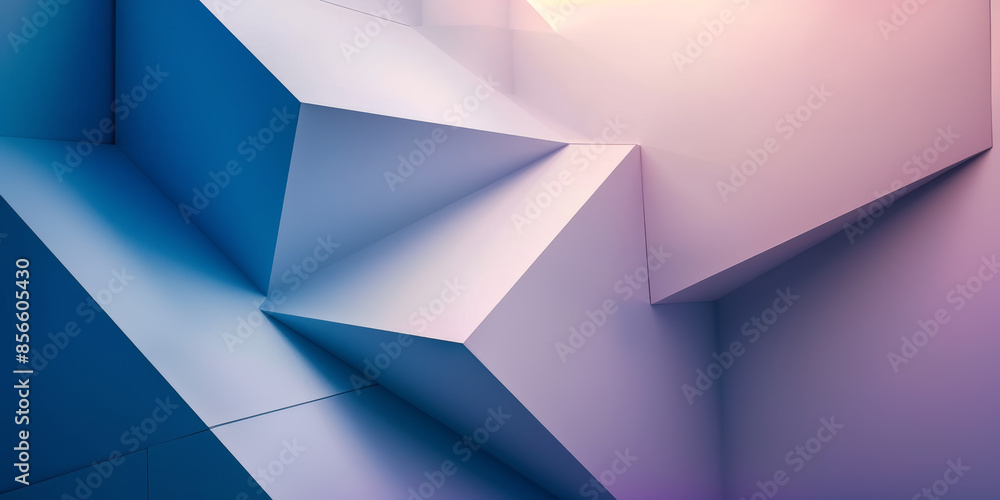 Modern abstract interior with sharp geometric shapes in shades of blue and purple, featuring dynamic lighting and clean surfaces Modern abstract interior with sharp geometric shapes in shades of blue and purple, featuring dynamic lighting and clean surfaces