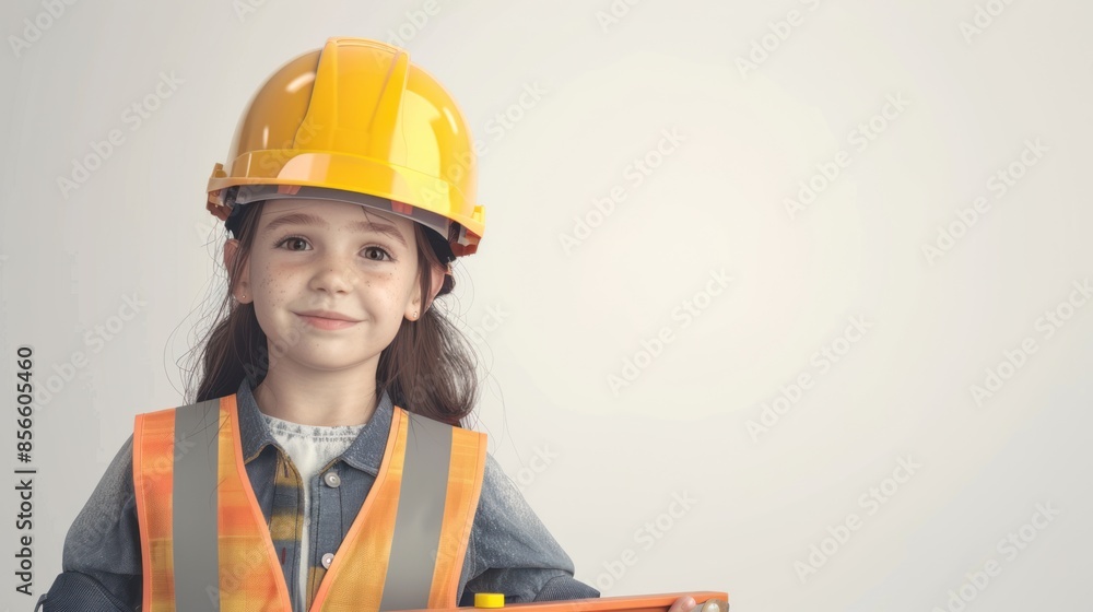 A girl with a water level measuring device A girl with a water level measuring device