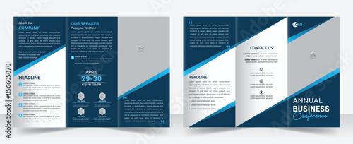 Business development conference trifold brochure template design, Business trifold Brochure, Tri fold brochure design. A4 abstract business trifold brochure template design