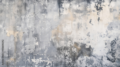 Rustic Textured Wall with Urban Chic Color Washing Technique. Aged effect. Palette of gray, blue, black, white, and taupe with subtle variations. High-resolution. Soft and layered finish.