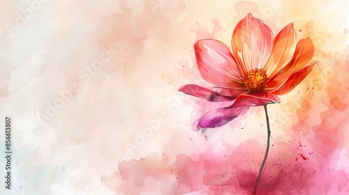 Watercolor painting of a vibrant flower, set against a soft wash background, creative banner layout with ample copyspace, raw style