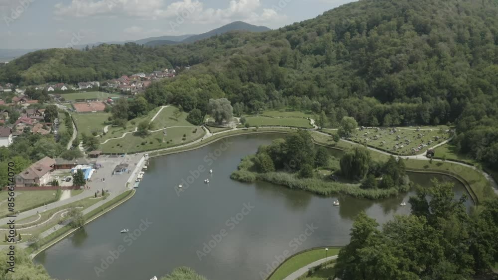 Aerial view over Noua Lake from Brasov in Romania Aerial view over Noua Lake from Brasov in Romania