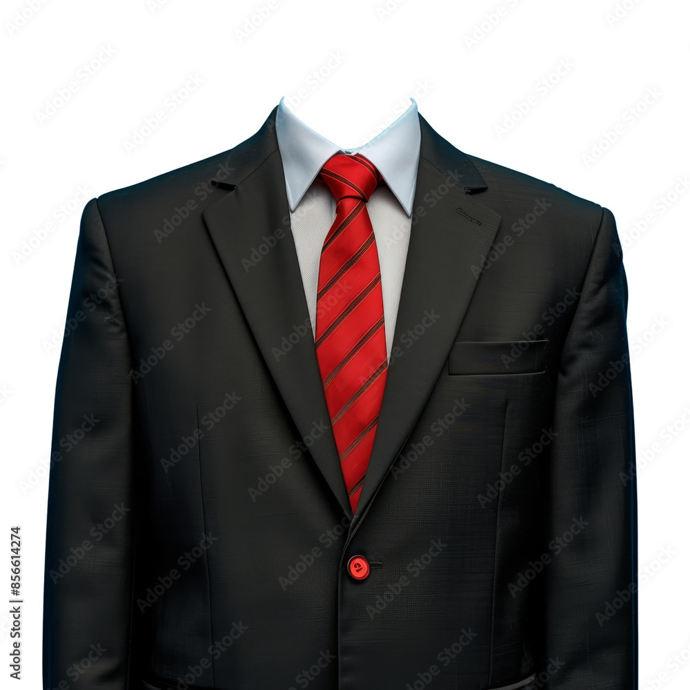 Businessman black suit with red striped tie and formal design on transparent background clipart Businessman black suit with red striped tie and formal design on transparent background clipart