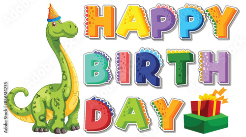 Dinosaur with birthday hat and gifts