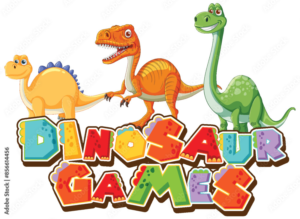 Fototapeta premium Colorful dinosaurs with playful text design