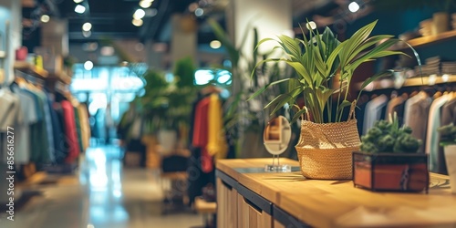 A store with a plant on a table