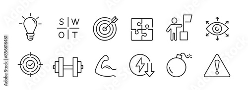 SWOT icons. Set of SWOT analysis with strength, threats, weakness and opportunities