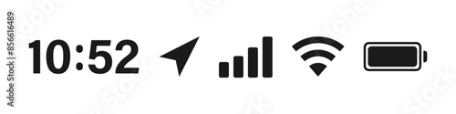 Status bar icon. Time, GPS, signal, battery, wifi. Vector