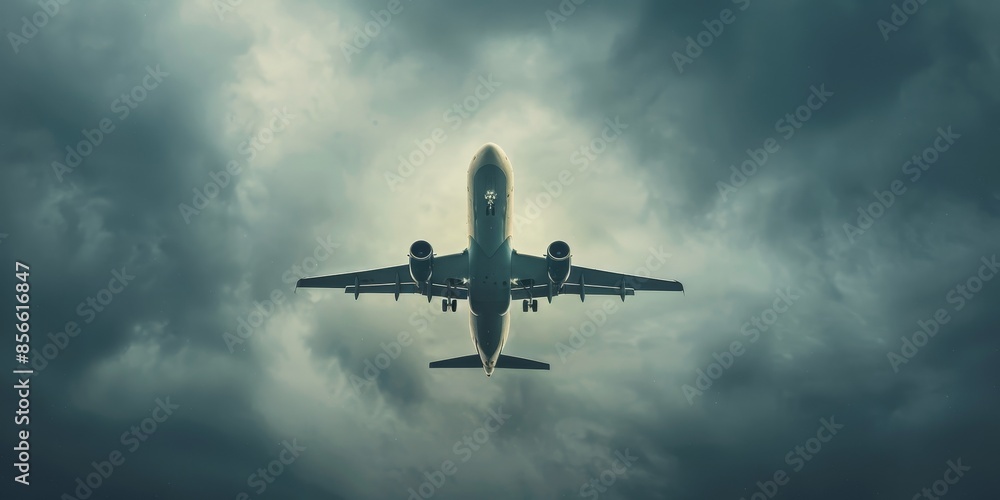 A plane is flying through a cloudy sky A plane is flying through a cloudy sky