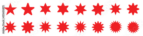 Fotografi Set of  sunburst circle tags, red star or sun shaped sale stickers
