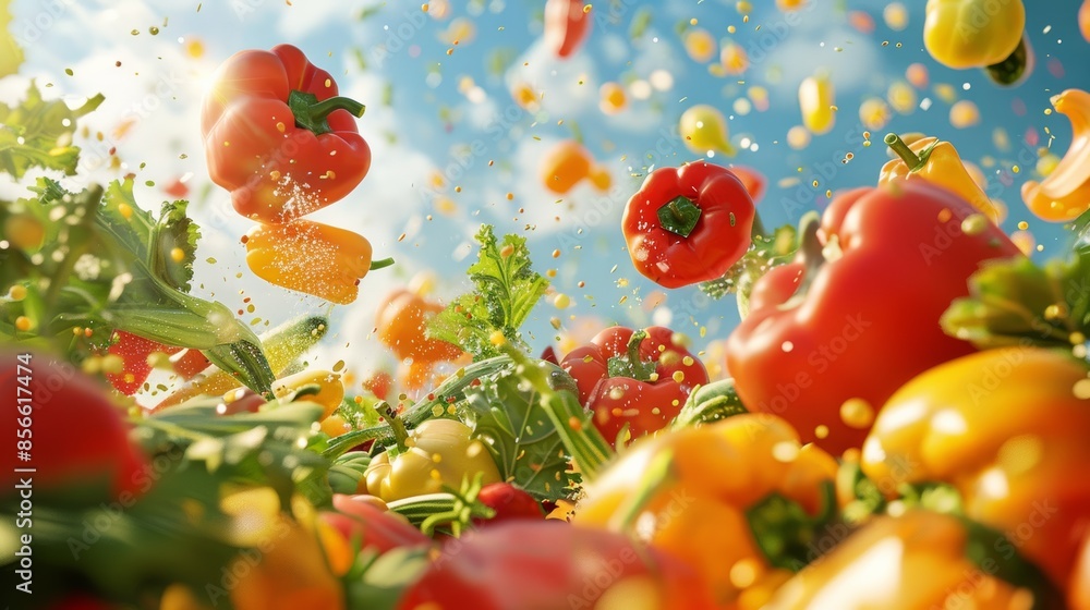 A promotional poster for a local farmer's market, featuring a vibrant illustration of fresh vegetables raining down, enticing viewers to visit and experience the bounty of fresh produce. A promotional poster for a local farmer's market, featuring a vibrant illustration of fresh vegetables raining down, enticing viewers to visit and experience the bounty of fresh produce.