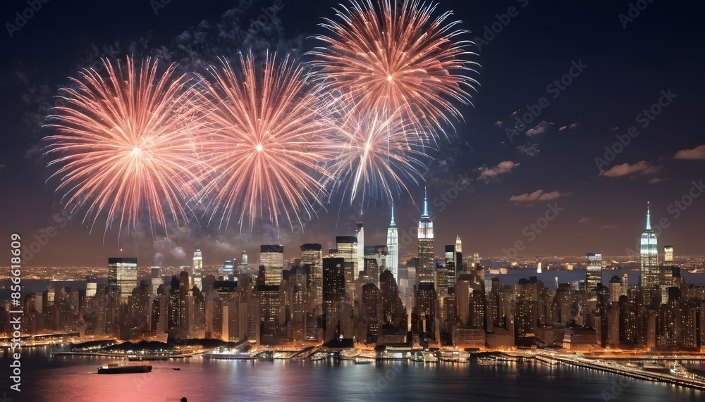 Fireworks Display Over the New York City Skyline