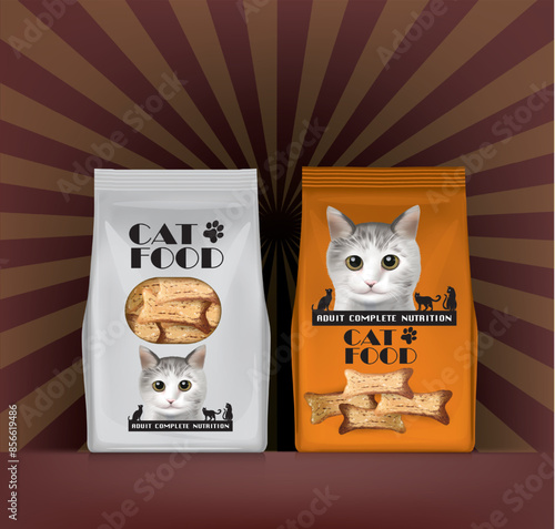 Plastic bag design for cat food packaging