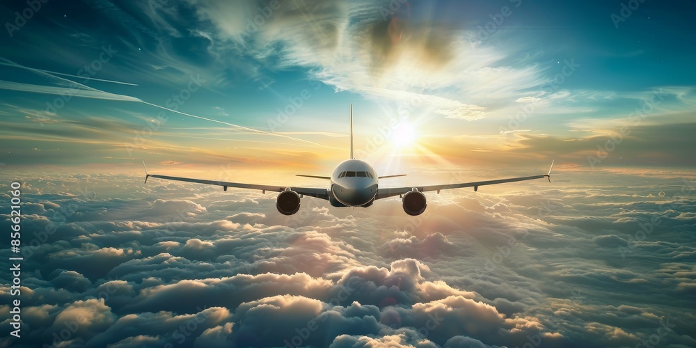 A large airplane is flying through a cloudy sky A large airplane is flying through a cloudy sky