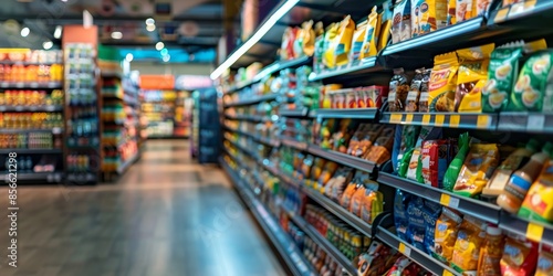 Obraz na płótnie A large grocery store with many shelves of snacks and beverages w salonie