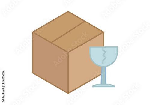 Cajas de cartón con copa rota indicando mercancía frágil