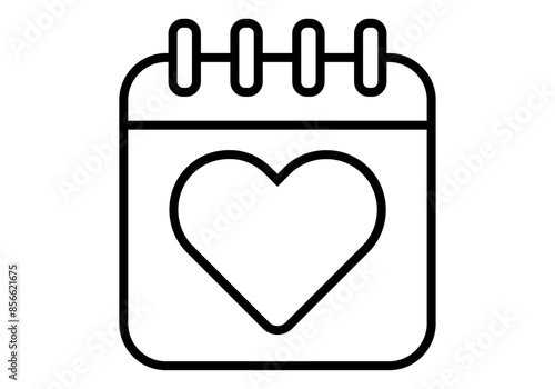 Icono negro de calendario con corazón marcando boda