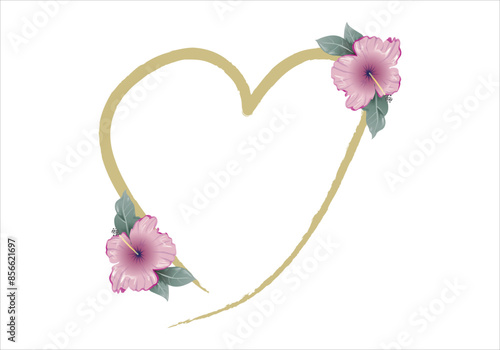 Corazón dorado con flores para una boda