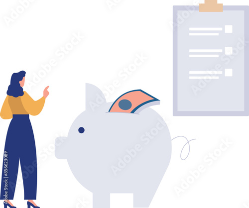 A girl is saving money in a piggy bank.
