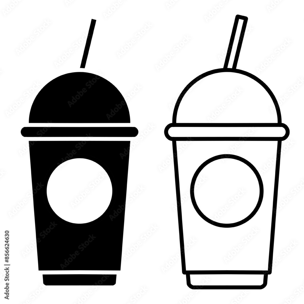 Cold drink icon. Milkshake, smoothie, slush, iced coffee or bubble tea. Plastic cup with dome lid. design, vector illustration Cold drink icon. Milkshake, smoothie, slush, iced coffee or bubble tea. Plastic cup with dome lid. design, vector illustration