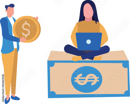 A boy and a girl are talking about finance business.