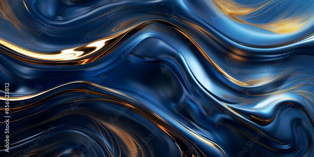 Abstract Blue and Gold Swirling Liquid Abstract Blue and Gold Swirling Liquid