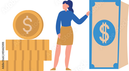 The girl is pointing at the cash.