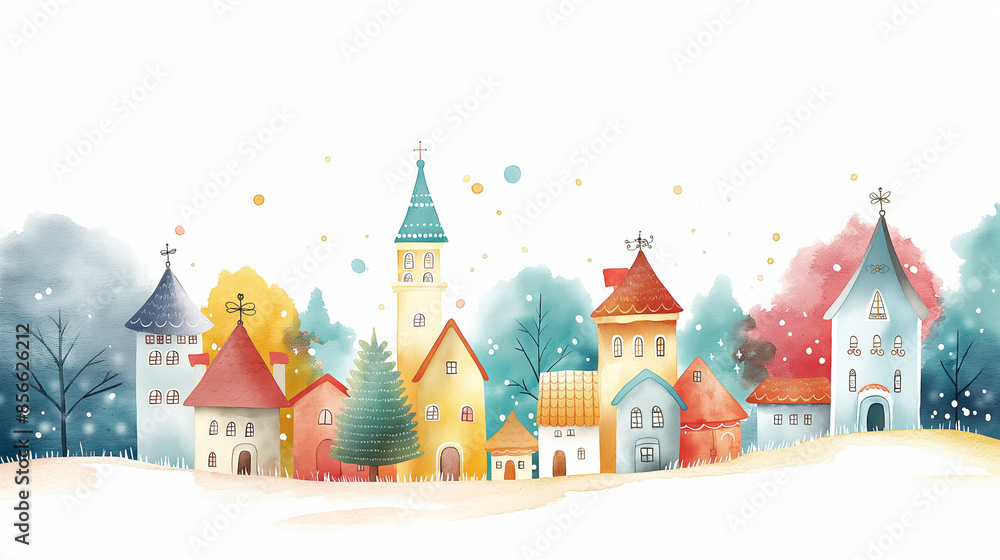 Naklejka premium Building Background , Watercolor Architecture, Hand drawn landscape
