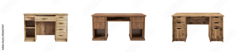 Collection of Modern Wooden Desk Tables Isolated on Transparent Background - Interior Design Concept Collection of Modern Wooden Desk Tables Isolated on Transparent Background - Interior Design Concept