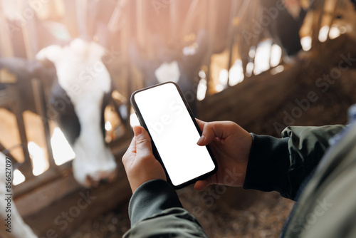 Fotografía Mockup with white screen, modern technology of agriculture cattle 4