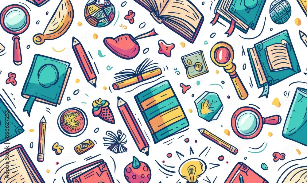 Playful Back to School Doodle Pattern with Education-Related Items Playful Back to School Doodle Pattern with Education-Related Items