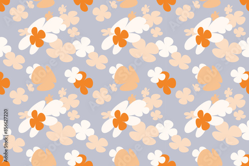 Wallpaper Mural Seamless Floral Pattern With Hand Drawn Vintage 70s Style Flower Background Illustration. Colorful Pastel Color Groovy Artwork Bundle, Y2k Nature Backgrounds With Spring Plants. Torontodigital.ca
