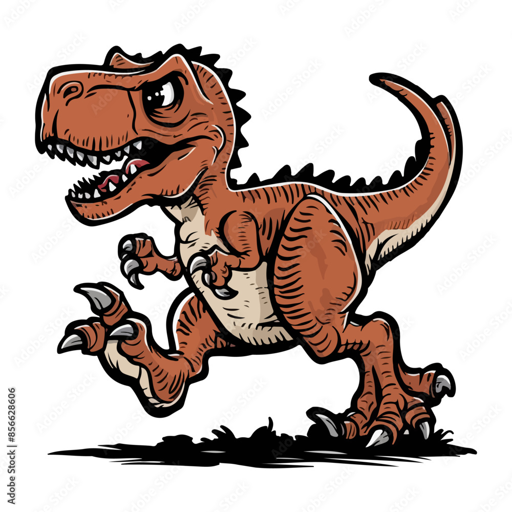 Naklejka premium cute raptor dinosaur running isolated on white background