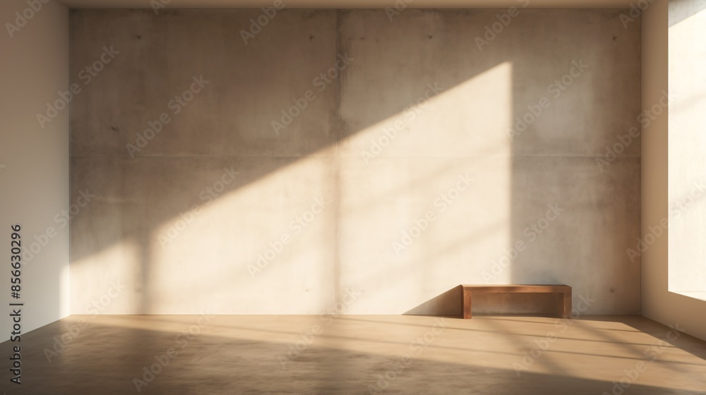 a wooden bench in a room with a light coming through the wall a wooden bench in a room with a light coming through the wall