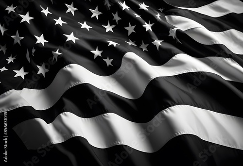 Obraz na płótnie A black and white American flag waving on a black background. Flag of USA. american flag isolated on black background w salonie