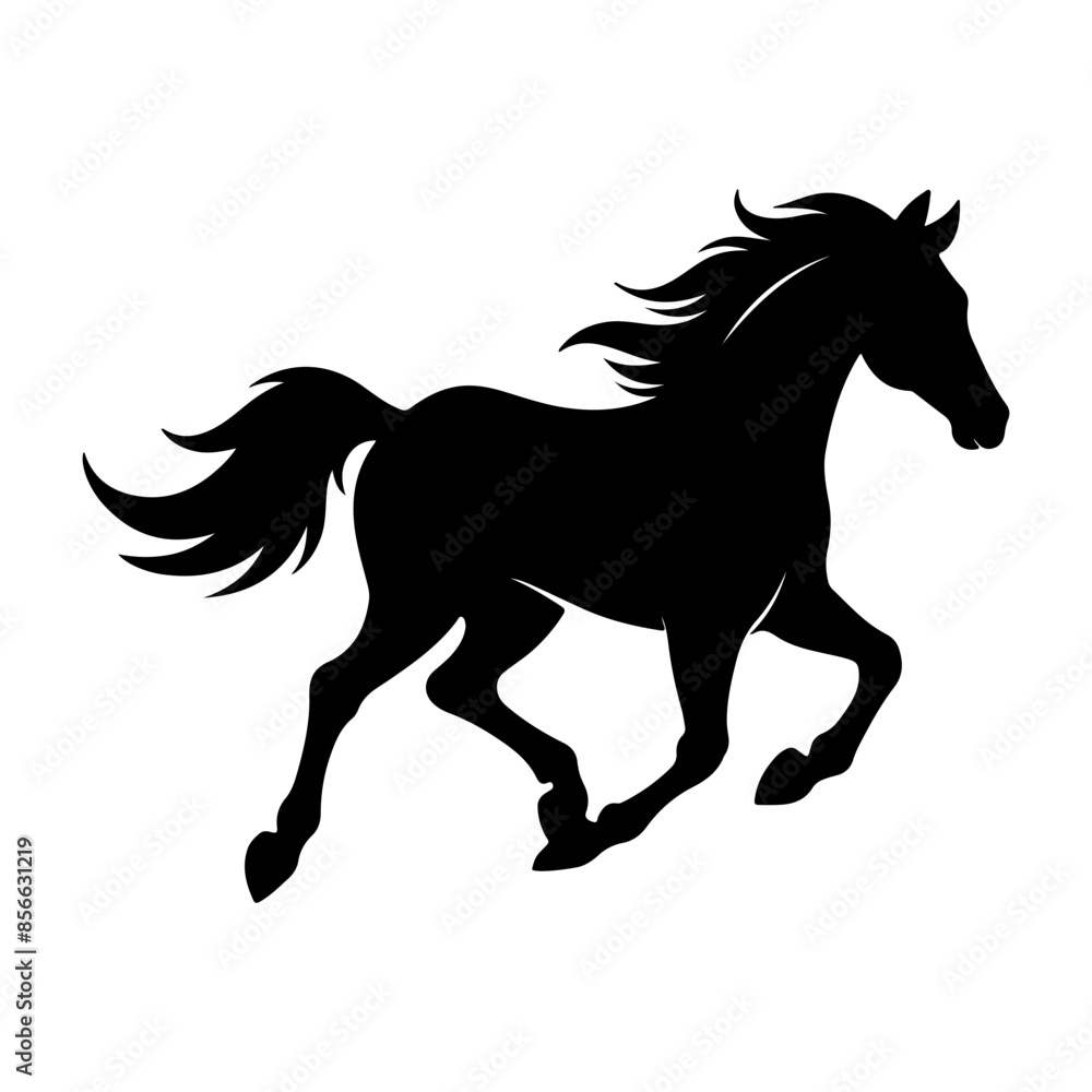 Black silhouette of a running horse, vector illustration isolated on a white background. Design element for logo, die-cutting, stickers. Black silhouette of a running horse, vector illustration isolated on a white background. Design element for logo, die-cutting, stickers.