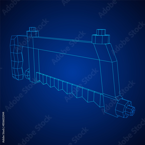 Hacksaw manual or Hand hacksaw. Wireframe low poly mesh vector illustration
