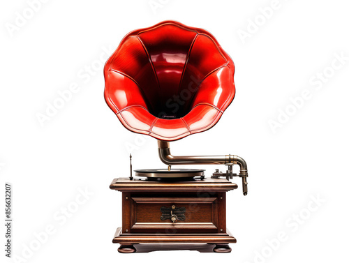 a red gramophone on a white background photo