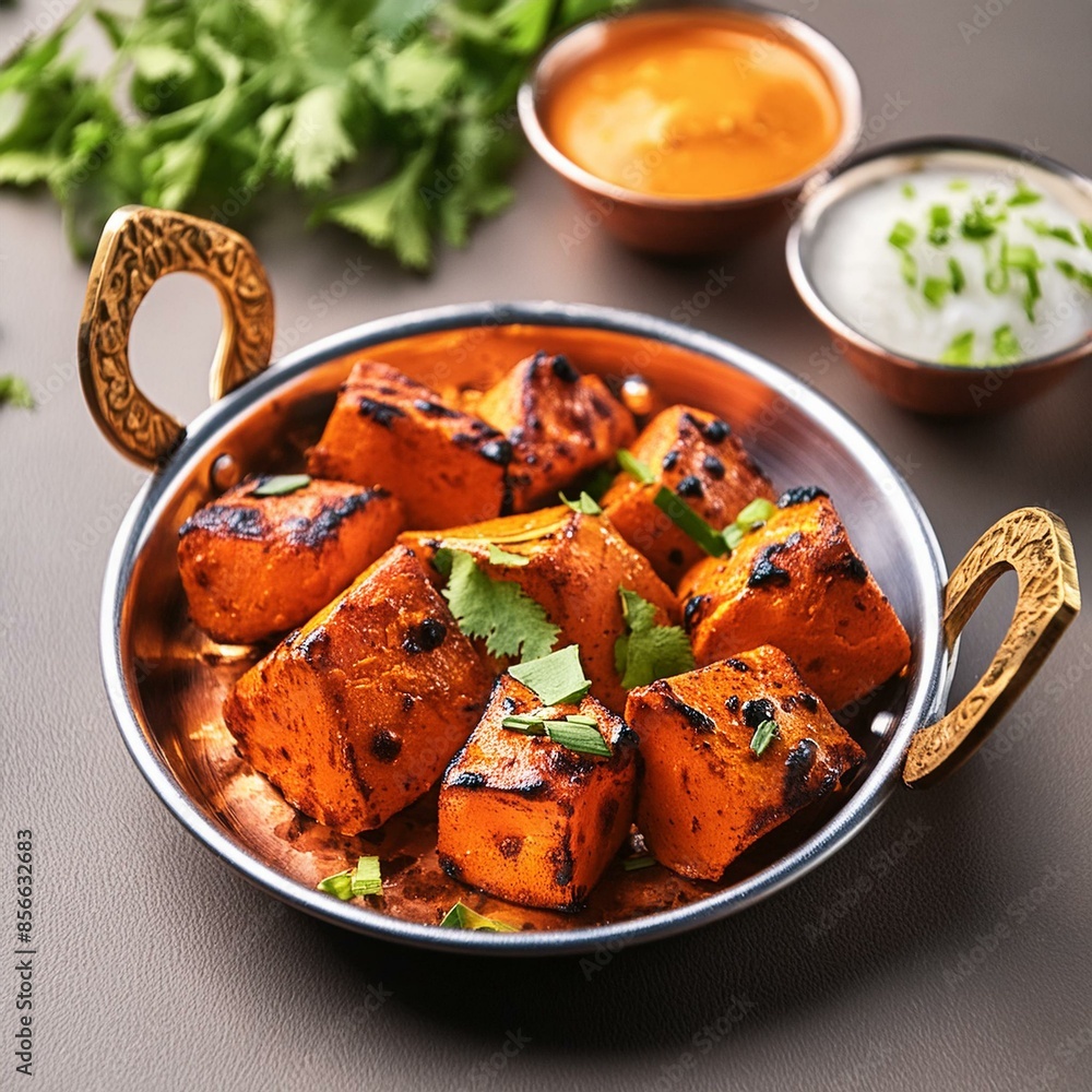 Indian food tandoori soya chaap or delicious soy chap dish Indian food tandoori soya chaap or delicious soy chap dish