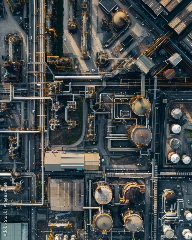 Overhead view of a large industrial complex with factories and warehouses Overhead view of a large industrial complex with factories and warehouses