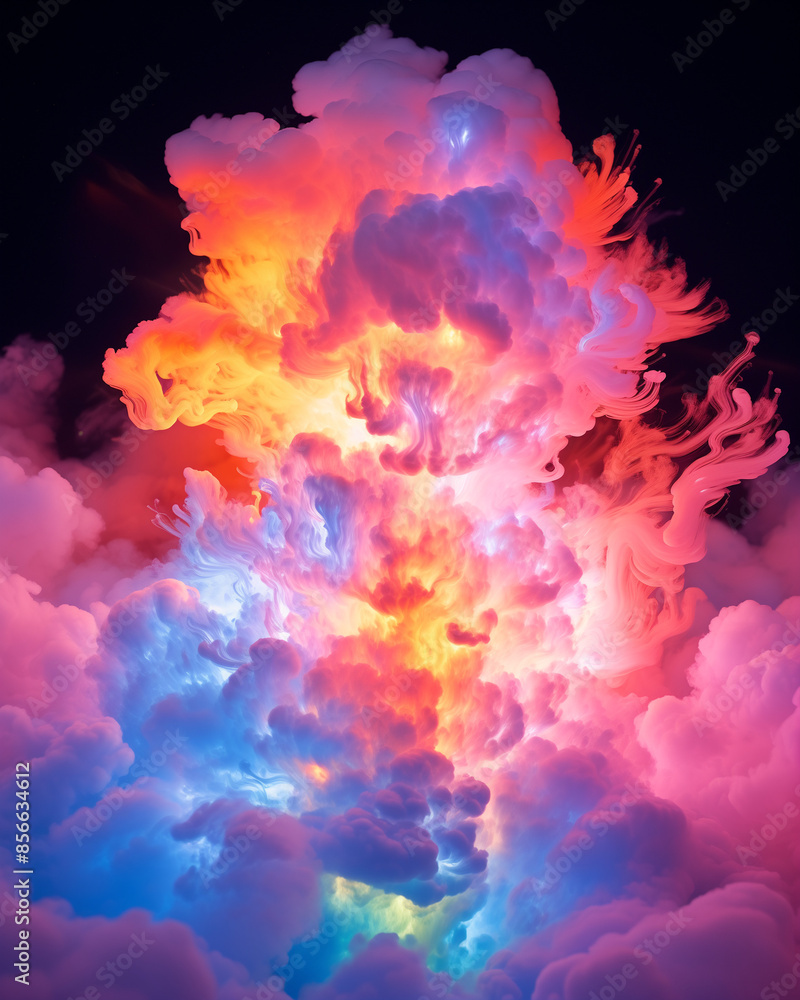 Fototapeta premium Vibrant Multicolored Cloud Explosion in Dark Sky