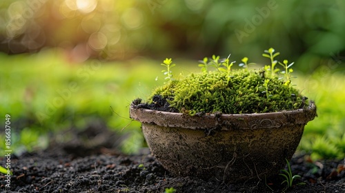 Potting soil mixed with moss