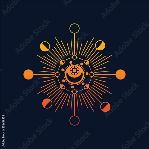 Islamic design pattern with concept moon shining orange
