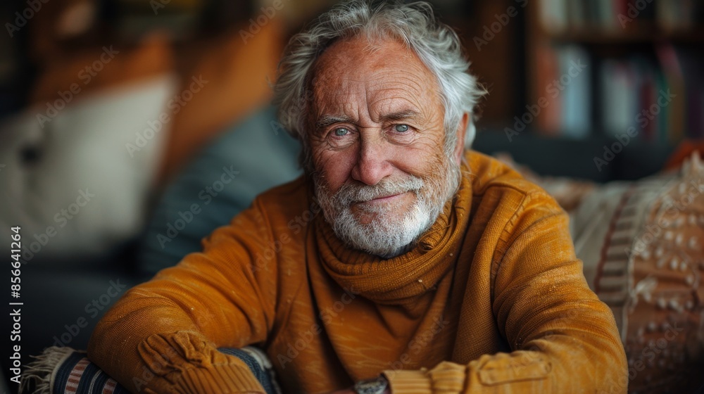 portrait of a smiling, cheerful Caucasian elderly man 70-79 years old looking at the camera at home portrait of a smiling, cheerful Caucasian elderly man 70-79 years old looking at the camera at home