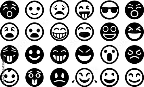 Doodle Emoji face icon set. Hand drawn sketch style. Emoji with different emotion mood, happy, sad, smile face. Comic line art vector illustration.