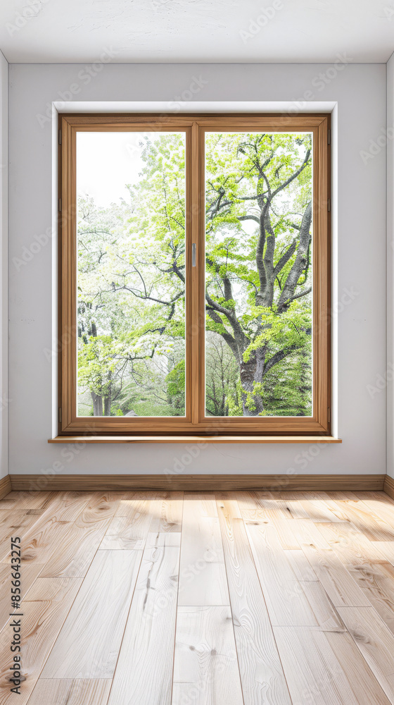 Obraz premium Window filling an empty apartment room with natural lighting. Residential interior design composition with copy space for an ad.