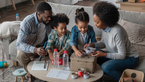 Family Preparing Emergency Kit Together at Home