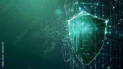  Network security information technology, network protection, information security concepts, a green shield symbolizing network security protection