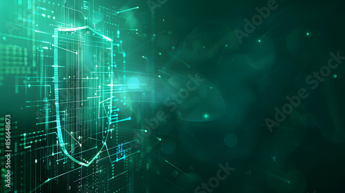  Network security information technology, network protection, information security concepts, a green shield symbolizing network security protection