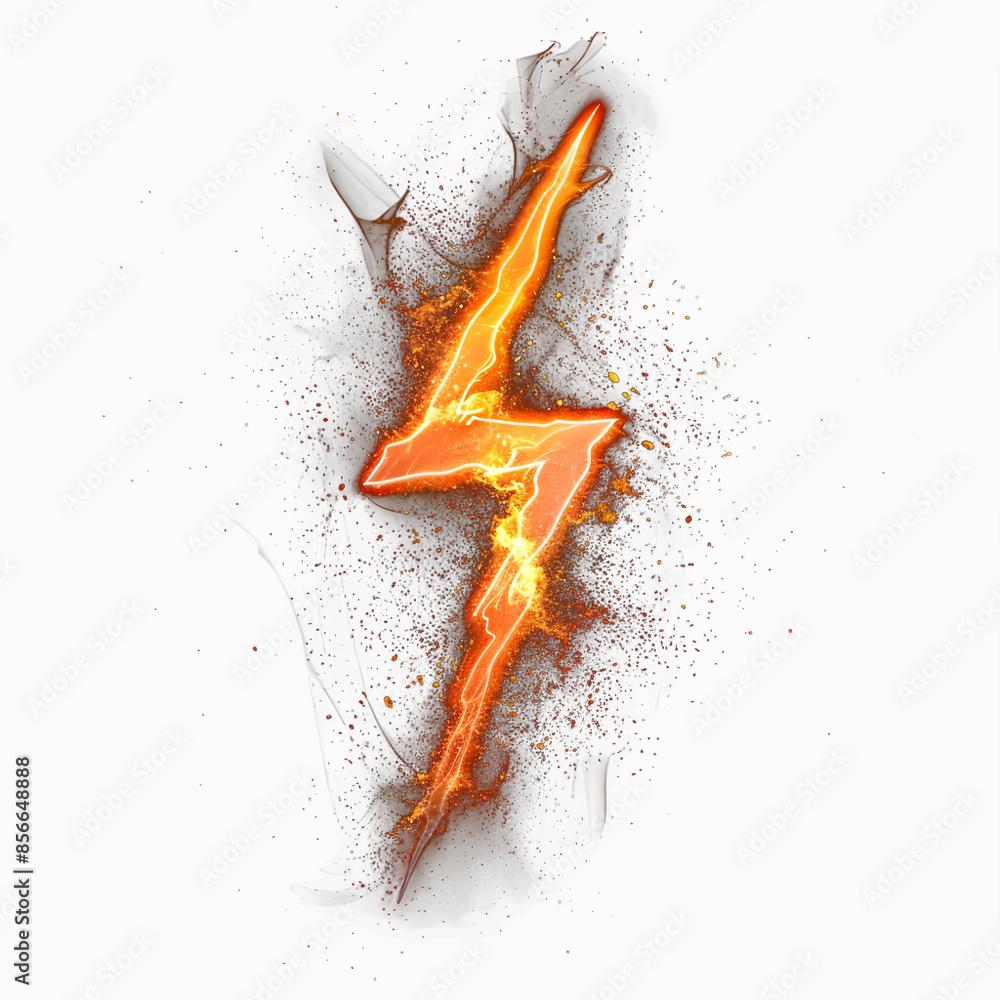 Obraz premium Fire Lightning Isolated on Transparent Background - Electric Energy and Storm Concept